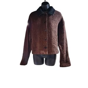 Weave Of The Irish Women's 90% Wool Sweater Collar Jacket Cardigan Brown Size S